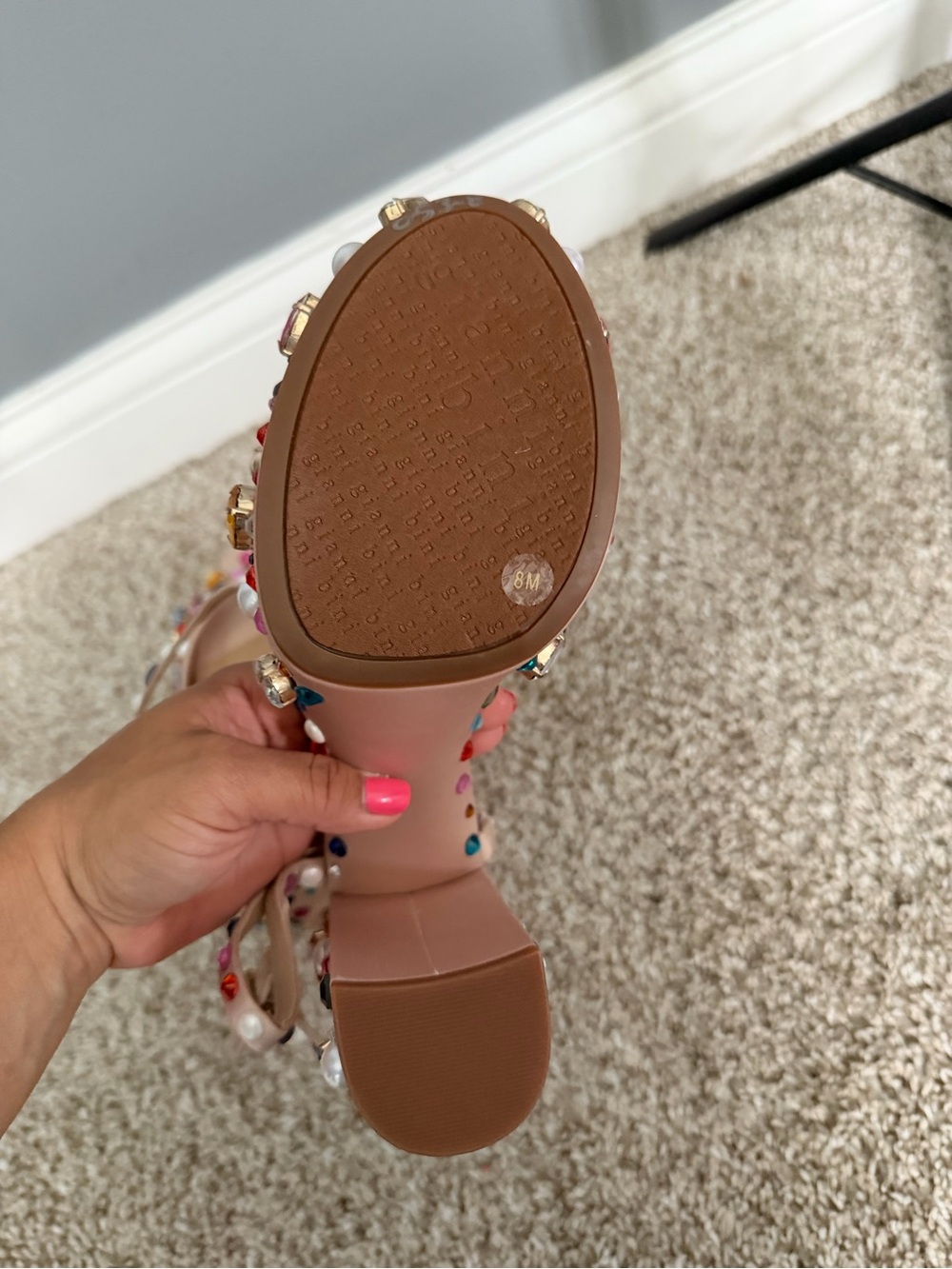 Nude Jeweled Platform Block Heels - Women's - Picture 7 of 7